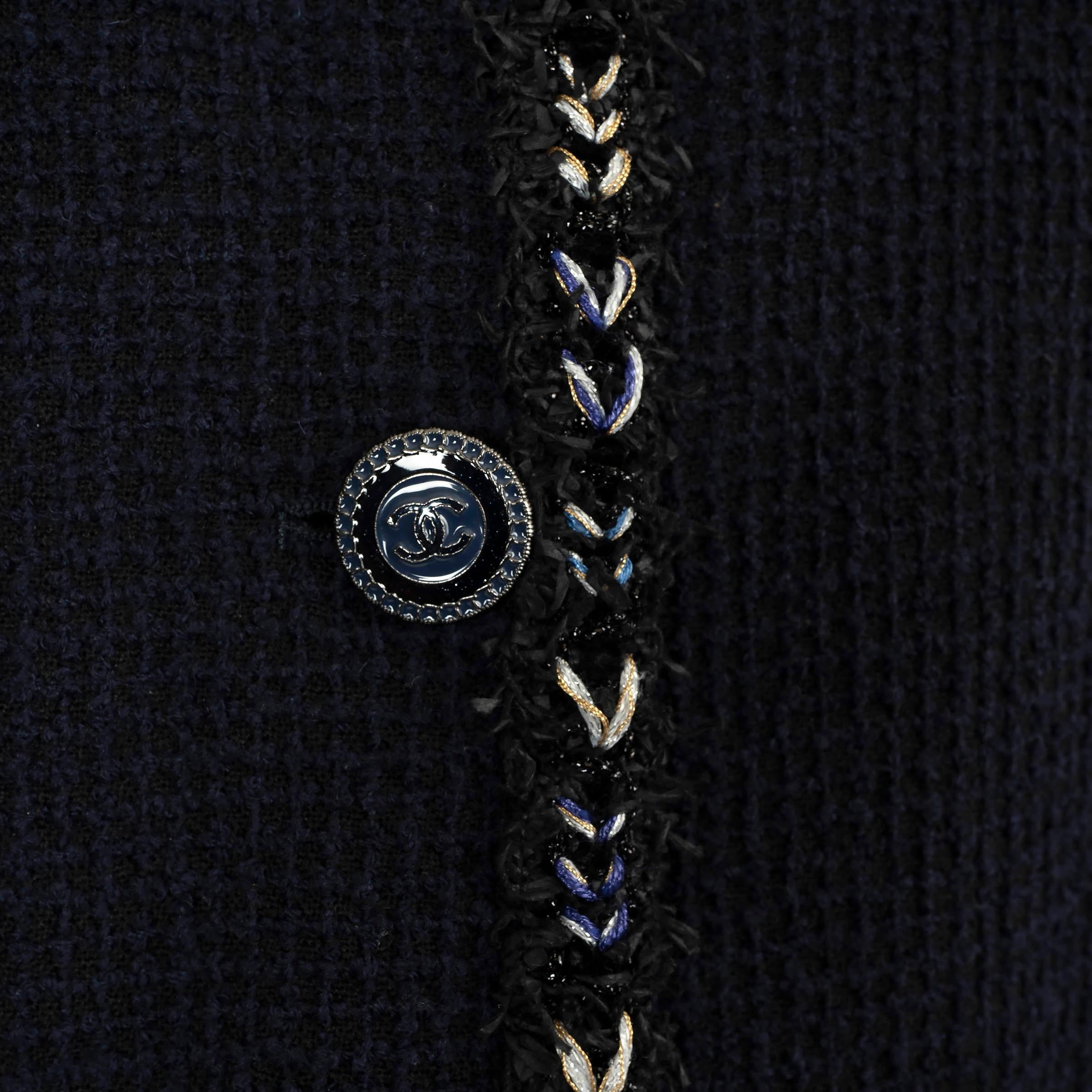 CHANEL navy blue wool 2016 16P COLLARLESS TWEED Jacket 46 XL 1