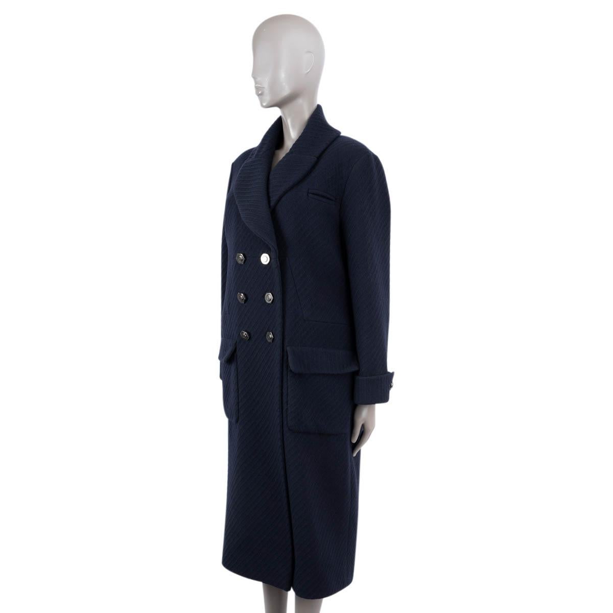 CHANEL bleu marine laine 2018 18A HAMBURG DOUBLE BREASTED Manteau Veste 42 L Pour femmes en vente