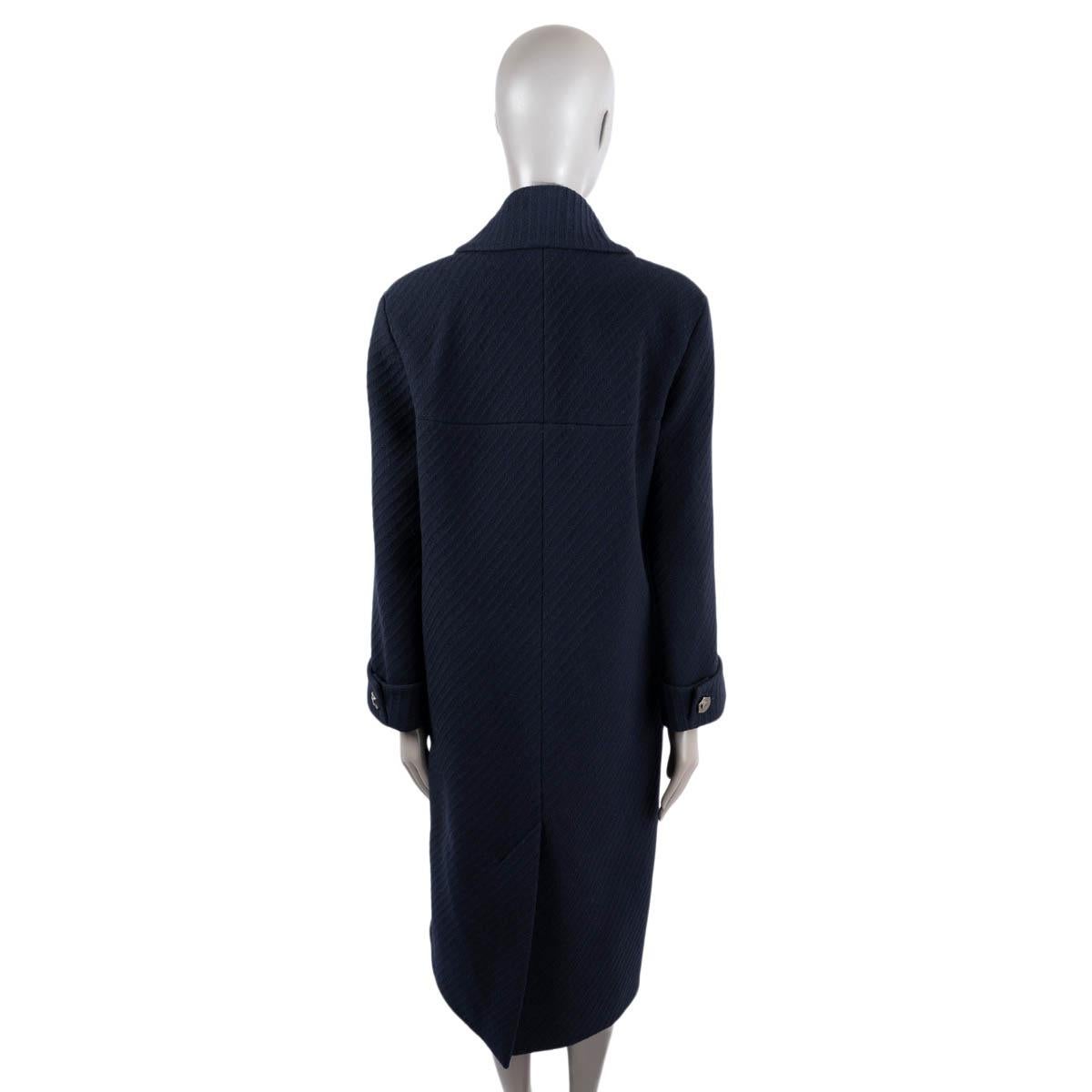 CHANEL navy blue wool 2018 18A HAMBURG DOUBLE BREASTED Coat Jacket 42 L For Sale 1