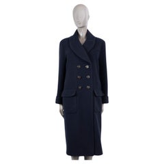 CHANEL navy blue wool 2018 18A HAMBURG DOUBLE BREASTED Coat Jacket 42 L
