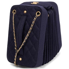 CHANEL navy blue wool 2018 HAMBURG ACCORDION Crossbody Bag