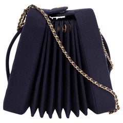 CHANEL navy blue wool 2018 HAMBURG ACCORDION Crossbody Bag