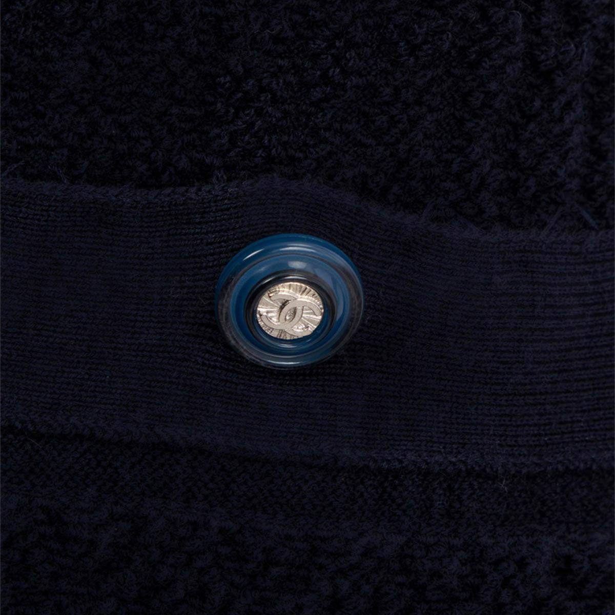 CHANEL bleu marine laine 2019 19B robe manches courtes en tricot texturé 38 S en vente 2