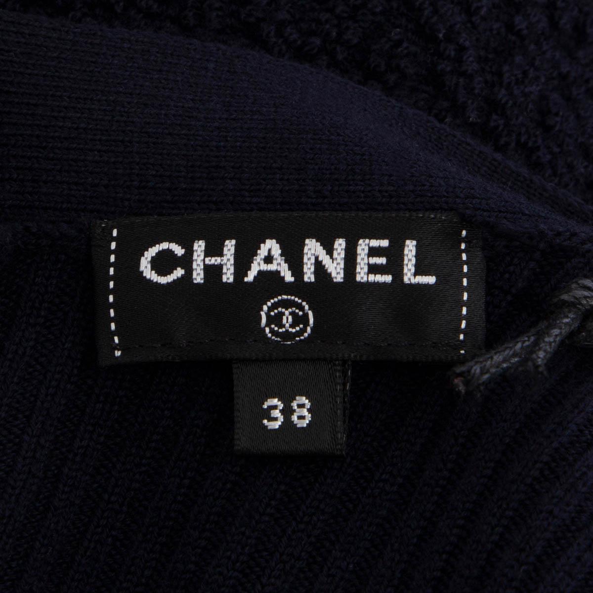 CHANEL navy blue wool 2019 19B SHORT SLEEVE TEXTURED KNIT Dress 38 S For Sale 3