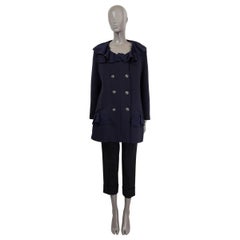 CHANEL navy blue wool 2020 20S RUFFLED DOUBLE BREASTED Jacket 44 XL