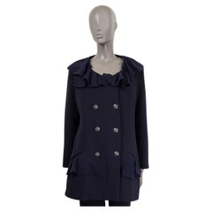 CHANEL navy blue wool 2020 20S RUFFLED DOUBLE BREASTED Jacket 44 XL