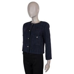 CHANEL navy blue wool 21B CROPPED TWEED Jacket 34 XXS