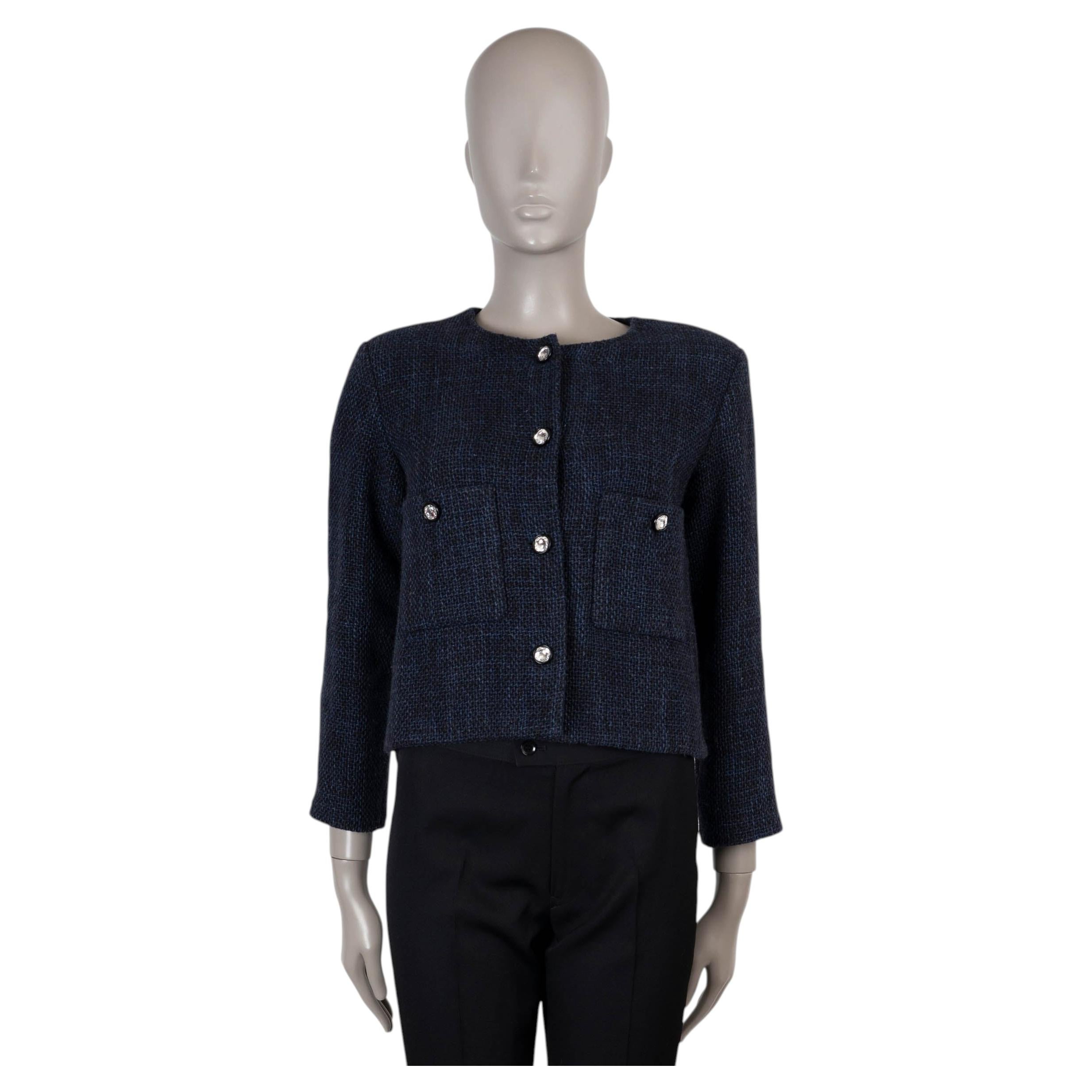CHANEL navy blue wool 21B CROPPED TWEED Jacket 34 XXS