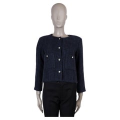 CHANEL navy blue wool 21B CROPPED TWEED Jacket 34 XXS
