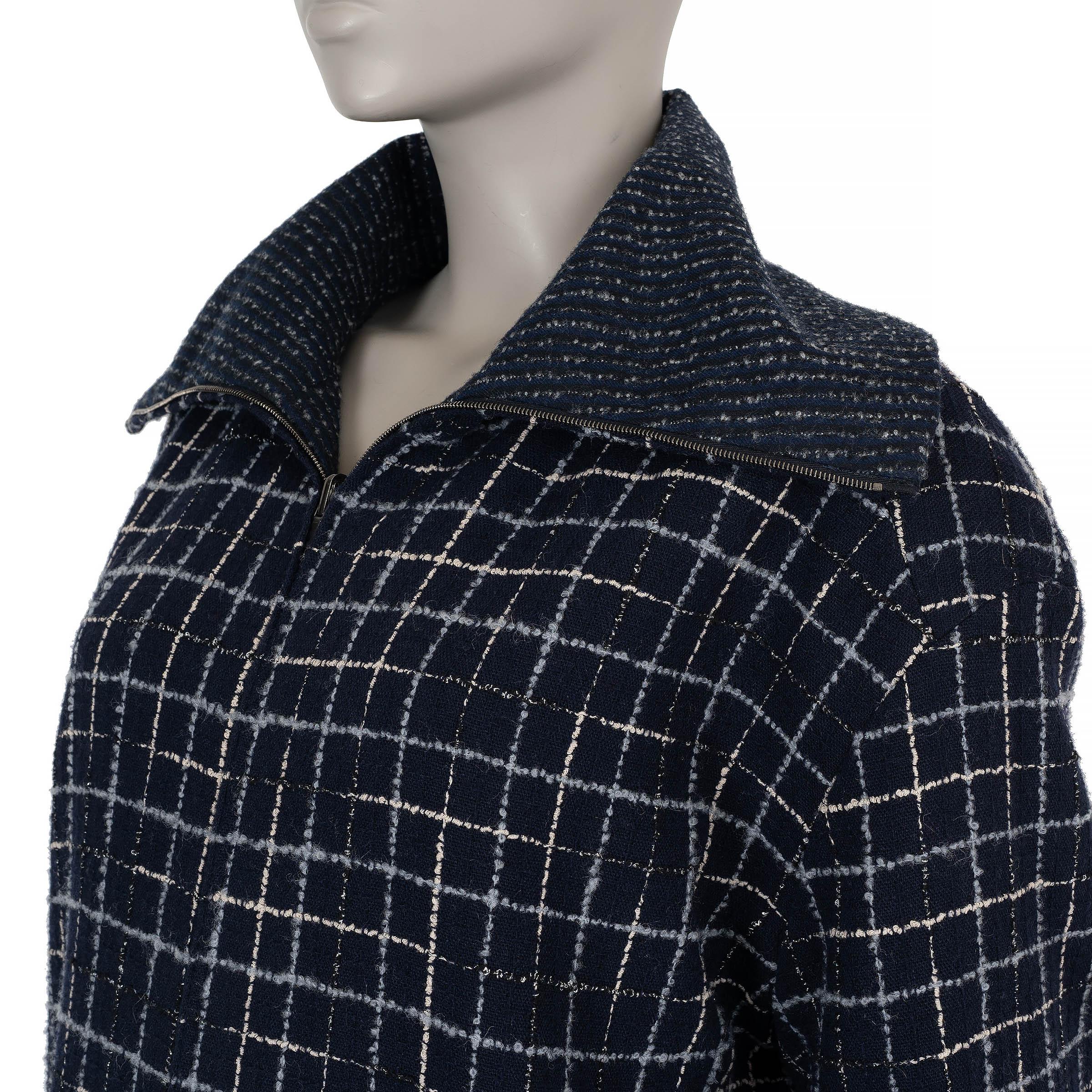 CHANEL navy blue wool 22A FLORENCE OVERSIZED TWEED Coat Jacket 40 M For Sale 1