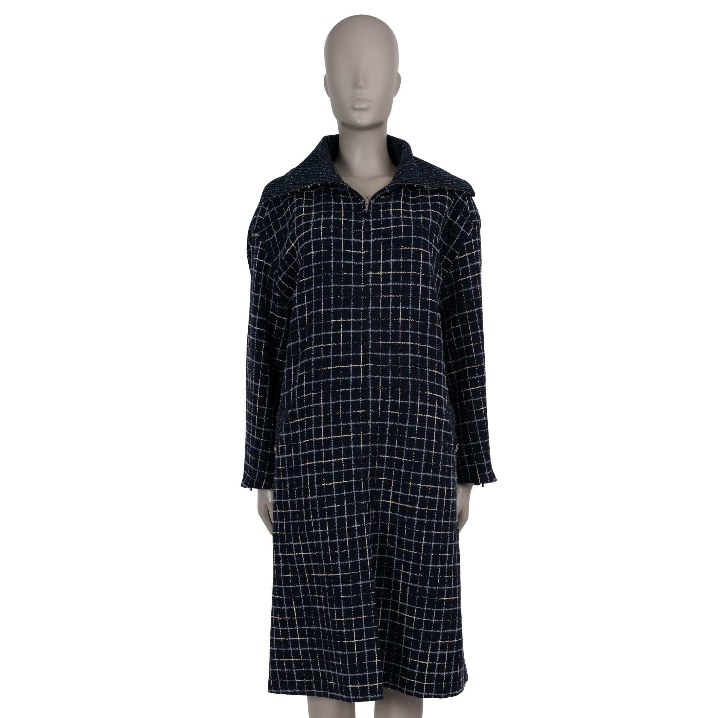 CHANEL blu marino in lana 22A FLORENCE OVERSIZE TWEED Cappotto Giacca 40 M.