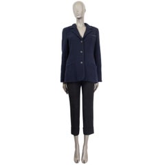 CHANEL navy blue wool BOUCLE TWEED Blazer Jacket L
