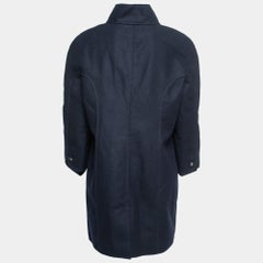 Chanel Navy Blue Wool Button Front Coat XL