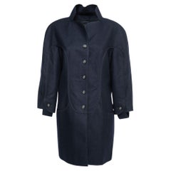 Chanel Navy Blue Wool Button Front Coat XL