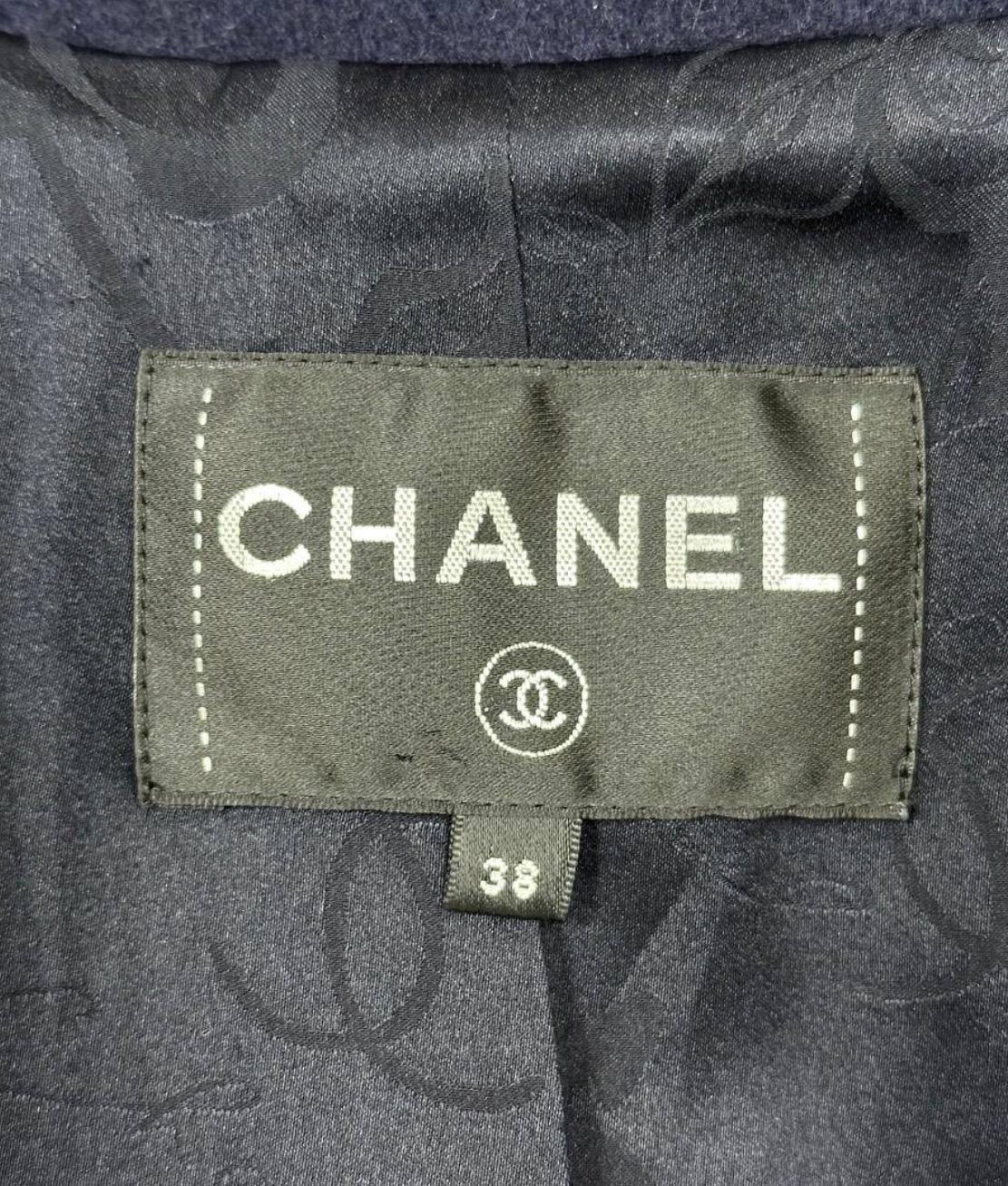 Black Chanel Navy Blue Wool Double-Breasted Peacoat  Sz.38 For Sale