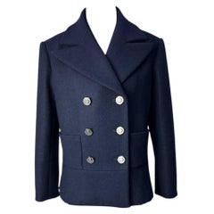 Chanel cappotto doppiopetto in lana blu navy  Sz.38