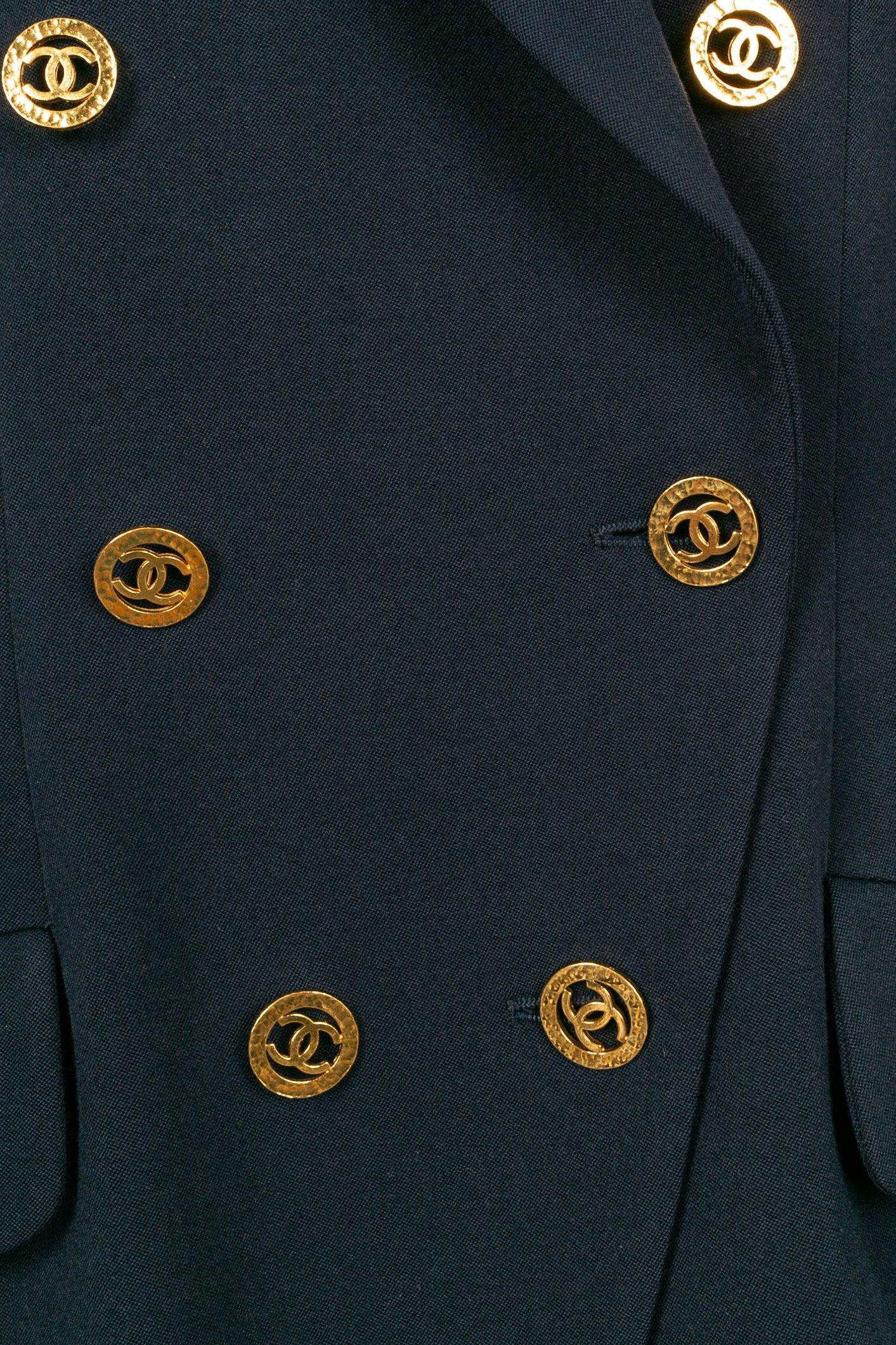 Chanel Marineblaue Wolljacke mit Seidenfutter und Seidenfutter, 1990er Jahre 4