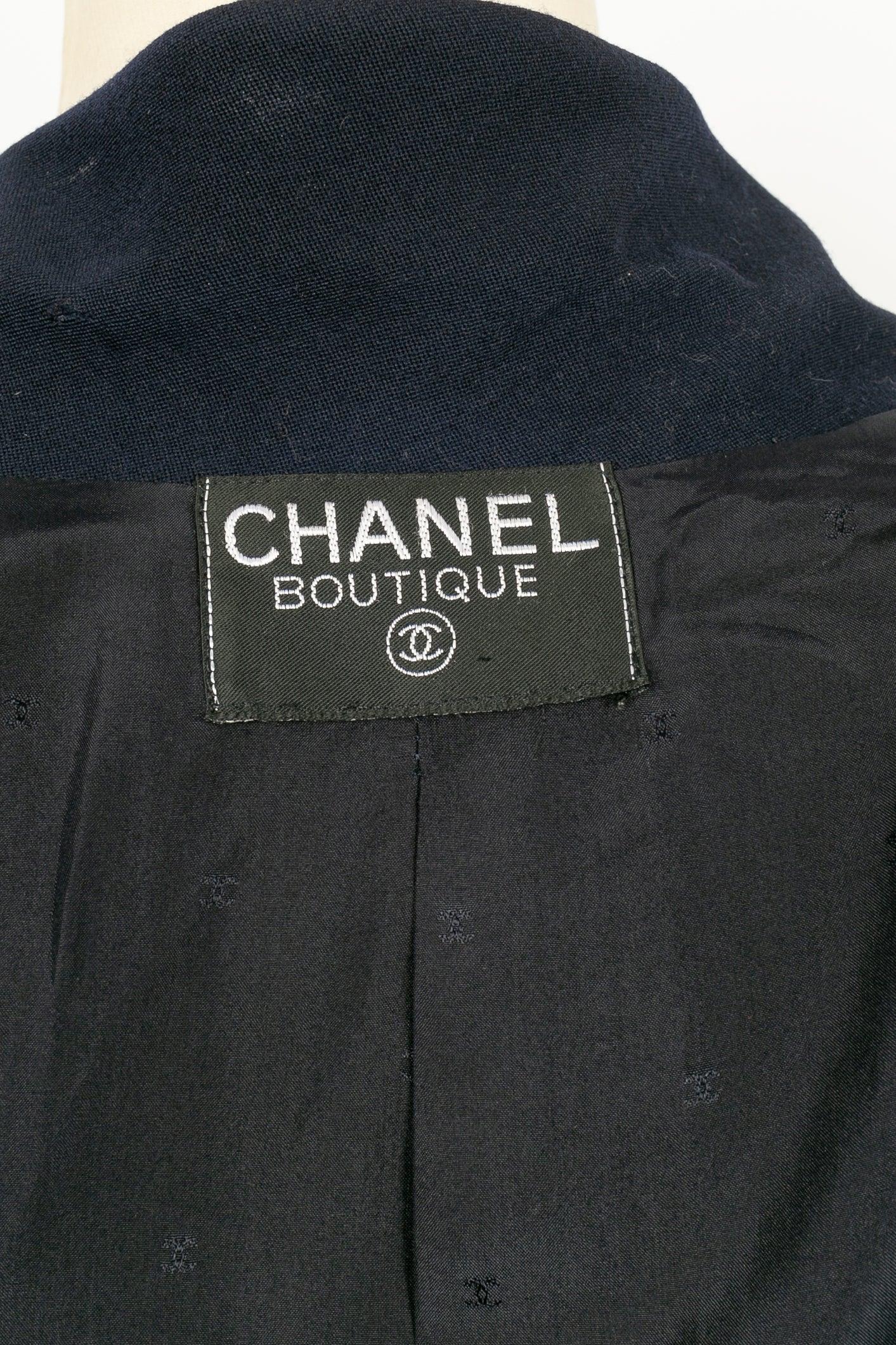 Chanel Marineblaue Wolljacke mit Seidenfutter und Seidenfutter, 1990er Jahre 5