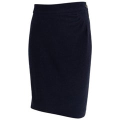 CHANEL navy blue wool SIDE PLEAT Skirt 38 S