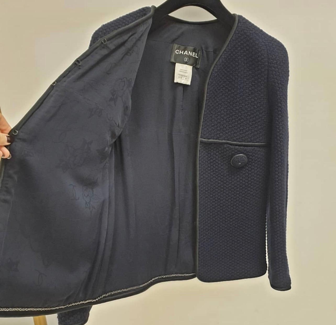 CHANEL Navy Blue Wool Tweed Jacket 1
