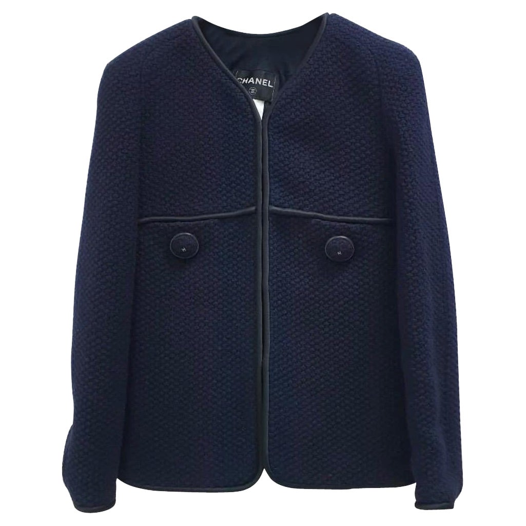 CHANEL Navy Blue Wool Tweed Jacket
