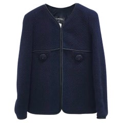 CHANEL Navy Blue Wool Tweed Jacket