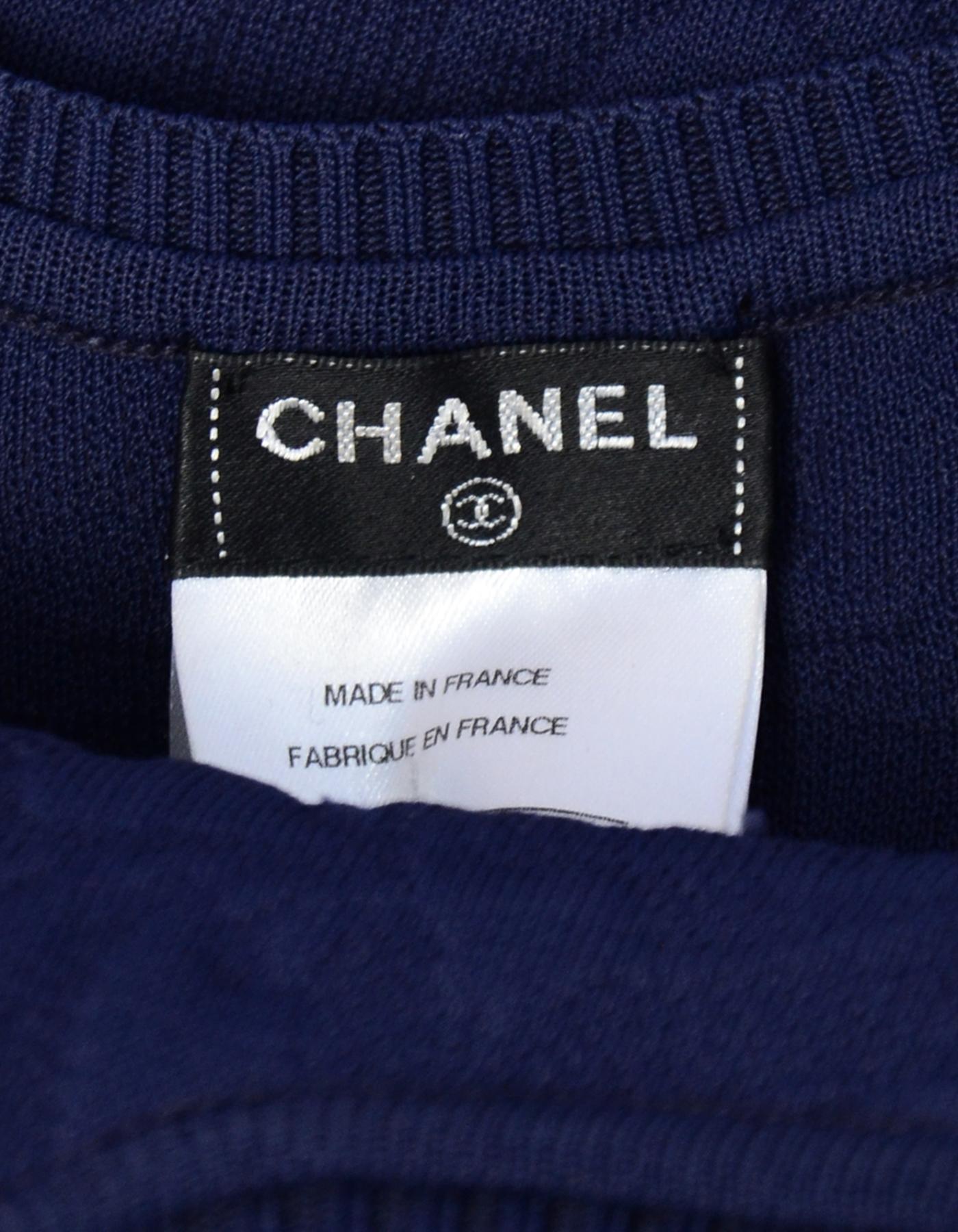 Women's Chanel Navy Brocade Textured Sleeveless Skater Dress sz 36