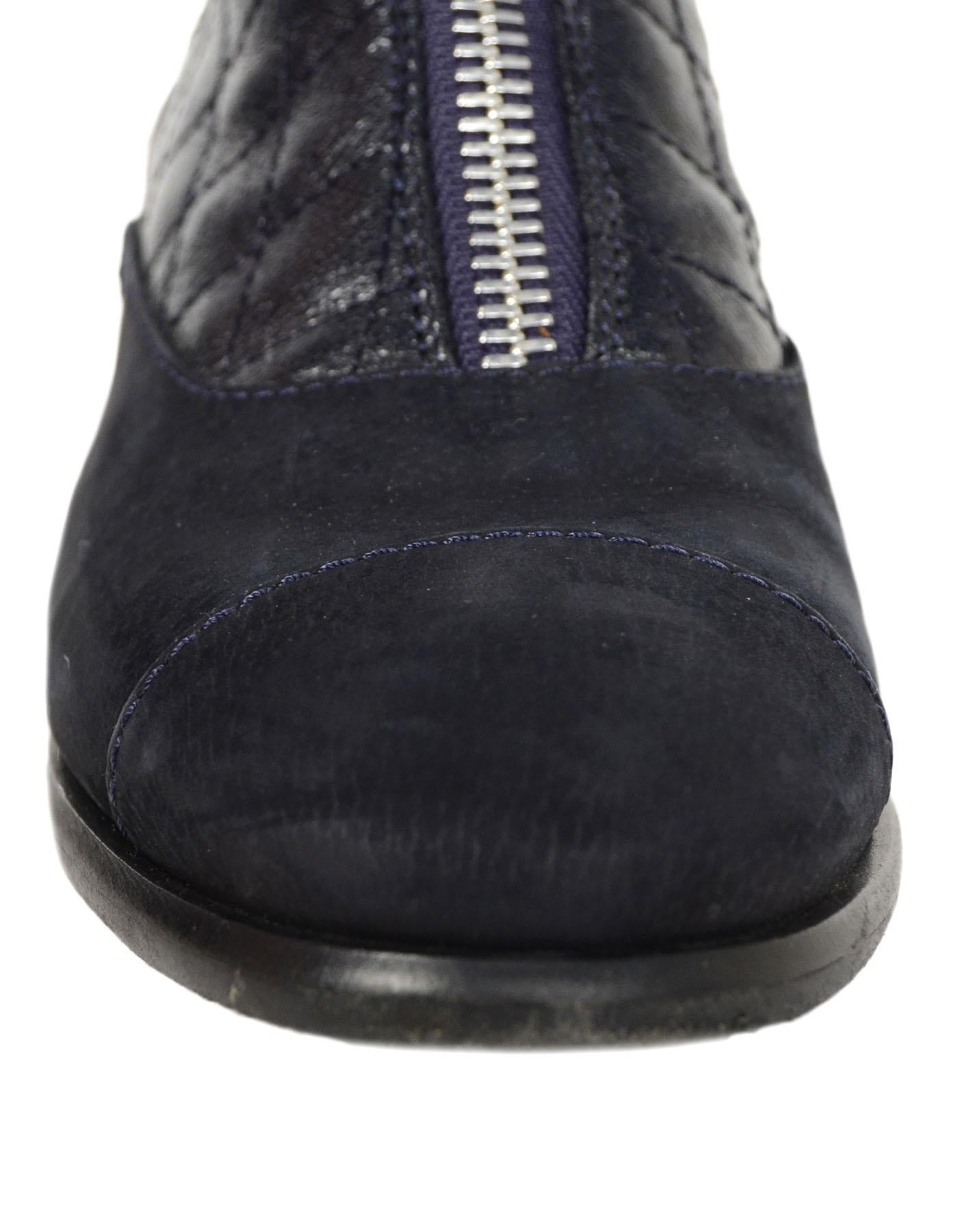 Women's Chanel Navy Calfskin Quilted Zip Front Boots sz 37