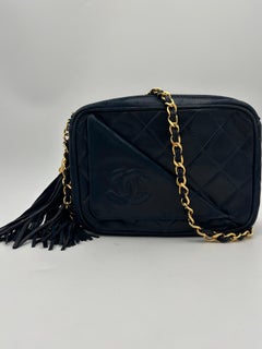Chanel Navy Camera Front Pocket CC Tassel Bag 1990