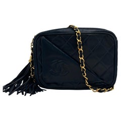Chanel Navy Camera Front Pocket CC Tassel Bag 1990