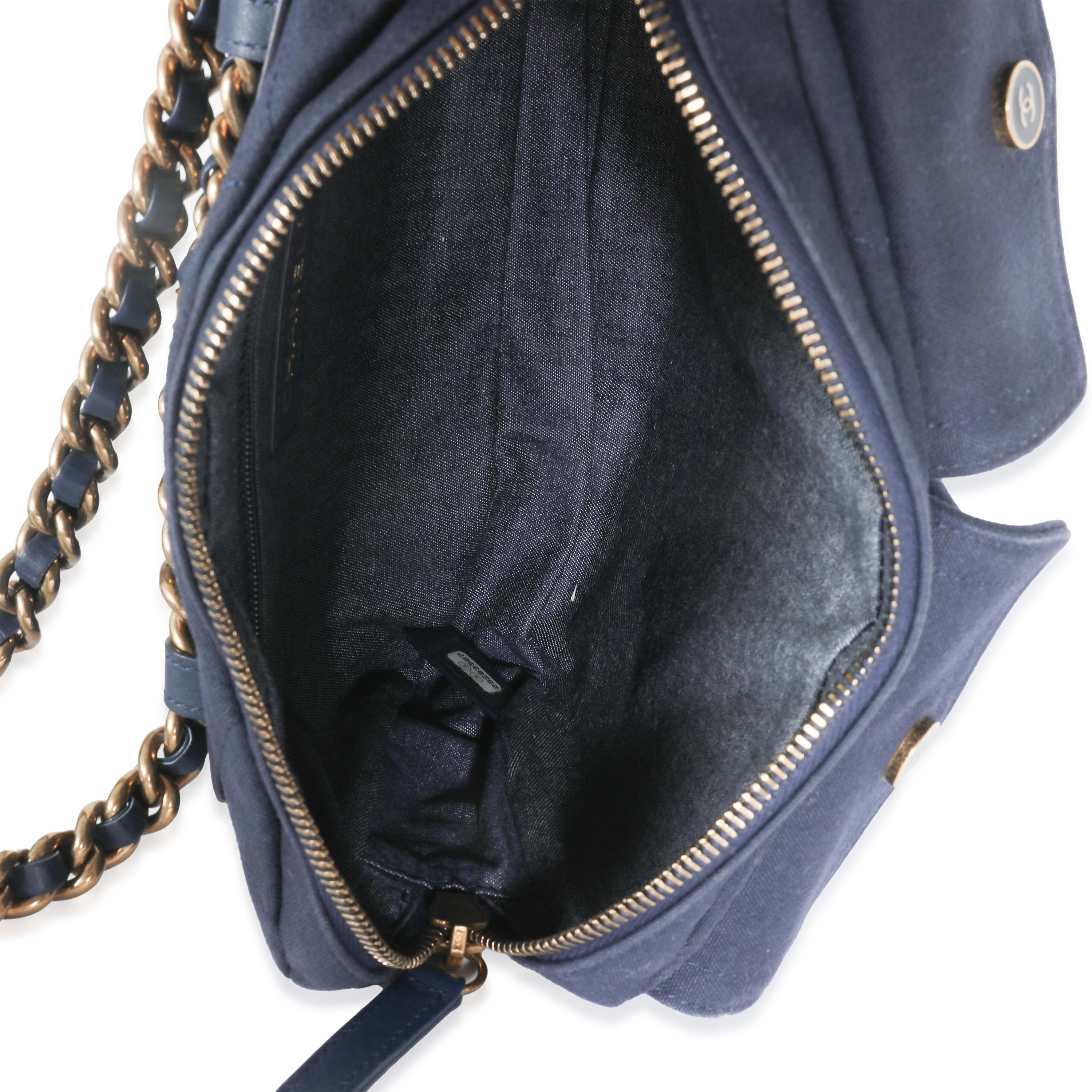 Chanel Navy Canvas Double Pocket Waist Bag 1