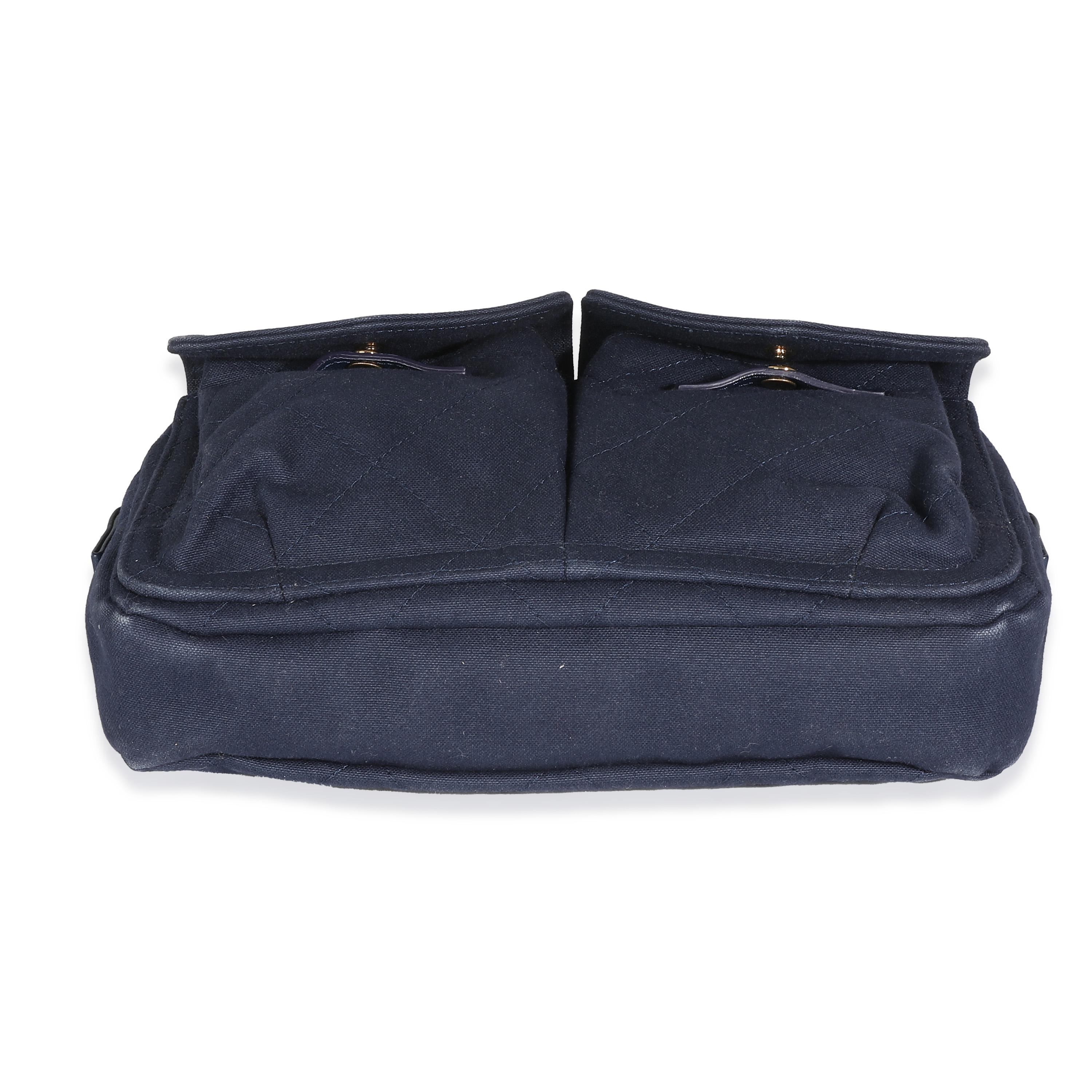 Chanel Navy Canvas Double Pocket Waist Bag 3