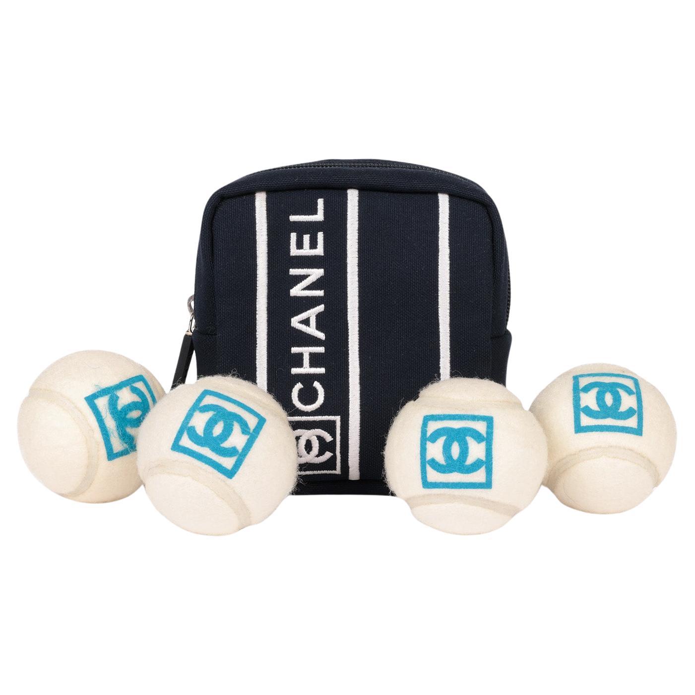 Chanel Navy Canvas Sports Line Tennis Pouch And Balls Set For Sale