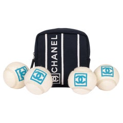 Chanel Navy Canvas Sports Line Tennis Pouch And Balls Set