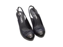 Chanel Navy Cap-Toe Slingback Pumps