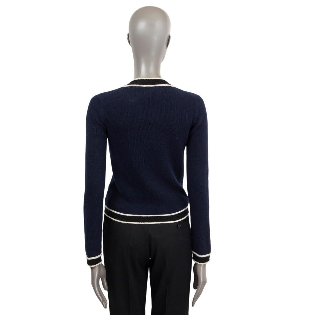 CHANEL navy cashmere 2002 02C CONTRAST TRIM Cardigan Sweater 36 XS For Sale 1