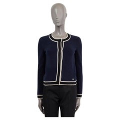 CHANEL 2002 02C CONTRAST TRIM Cardigan en cachemire bleu marine 36 XS