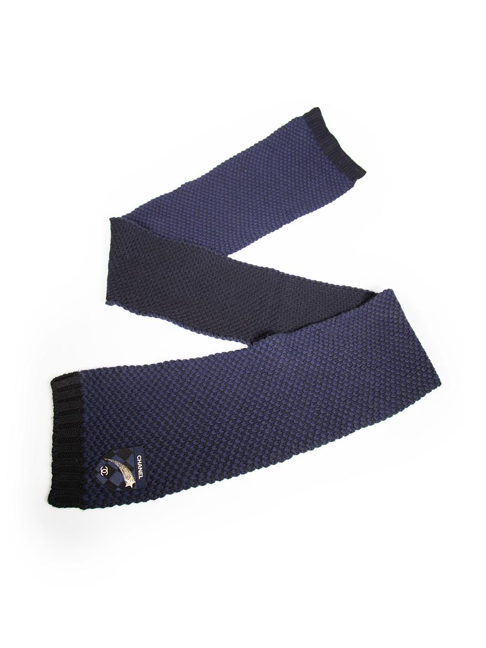 Black Chanel Navy Cashmere CC Logo Shooting Star Scarf