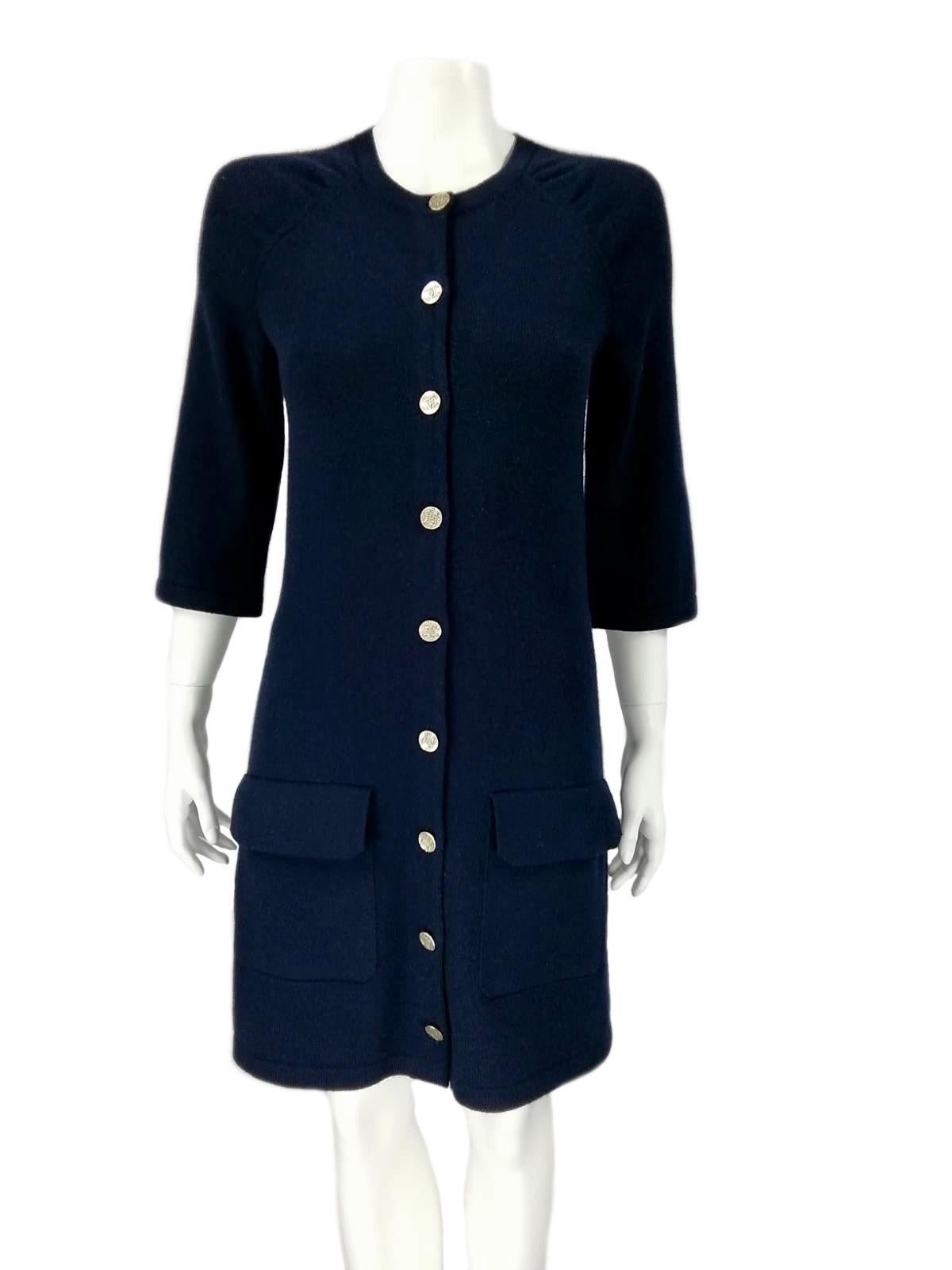 Chanel navy cashmere dress FR 36  18C For Sale 5