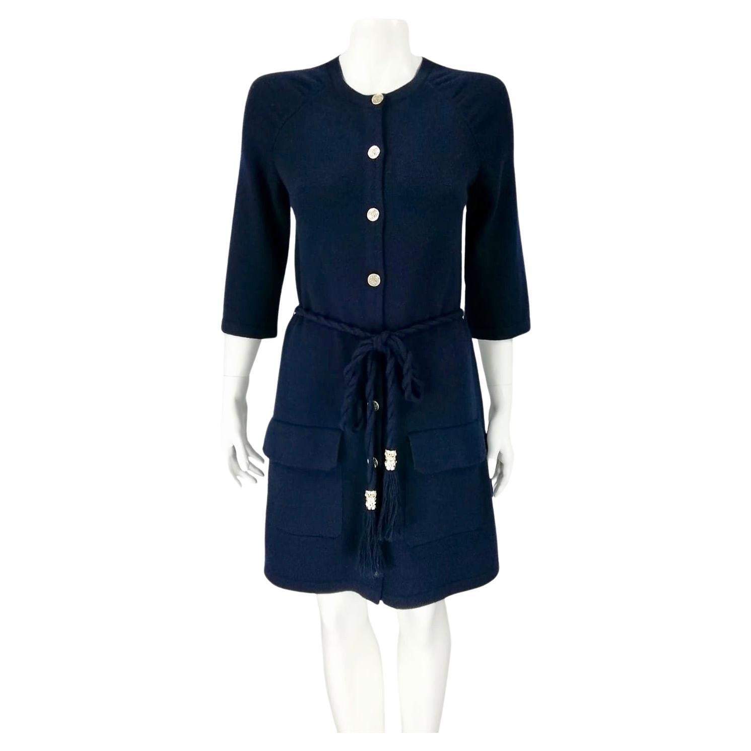 Chanel navy cashmere dress FR 36  18C For Sale