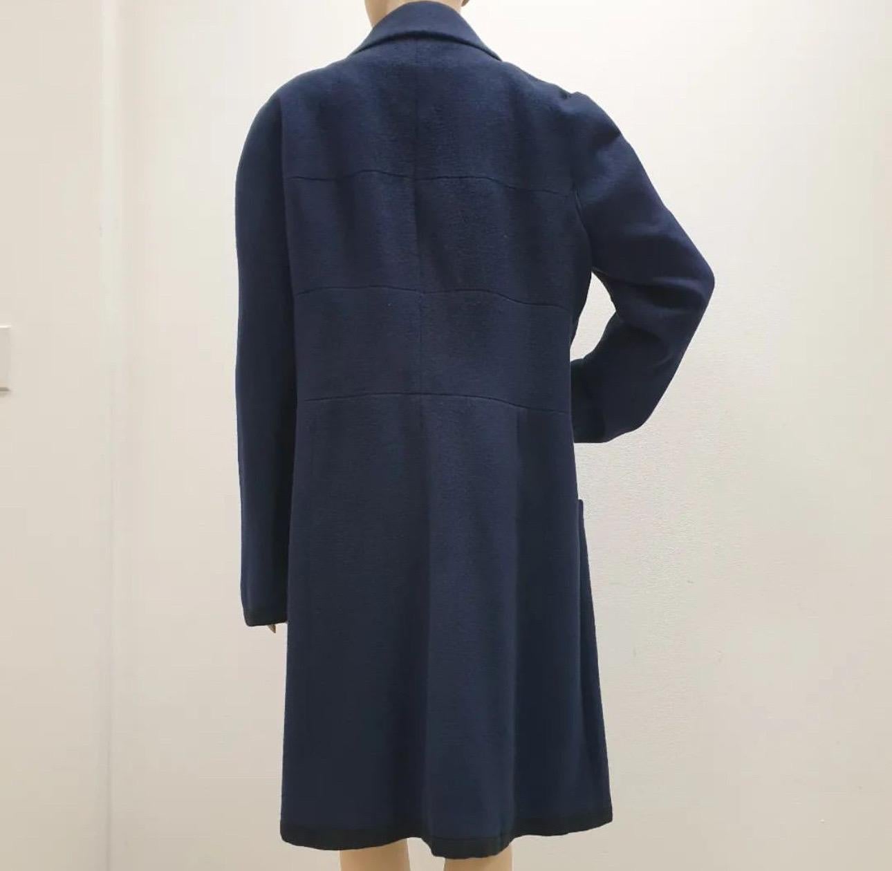 Chanel Navy Cashmere Silk Coat For Sale 7