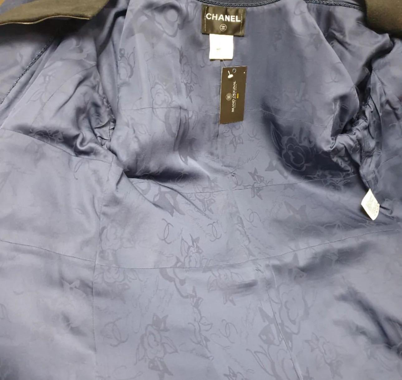 Chanel Navy Cashmere Silk Coat For Sale 3