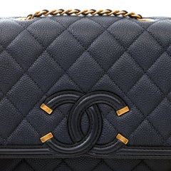 Chanel Navy Caviar Filigree Crossbody Flap Bag with Gold Hardware
