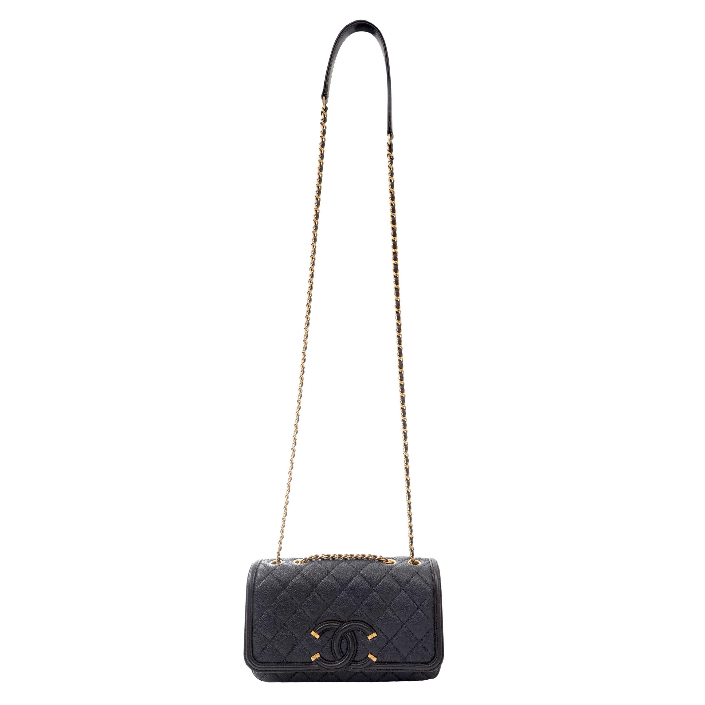 Women's Chanel Navy Caviar Filigree Crossbody Flap Bag with Gold Hardware