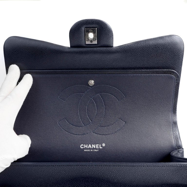 Chanel Navy Caviar Jumbo Classic Flap Bag at 1stDibs