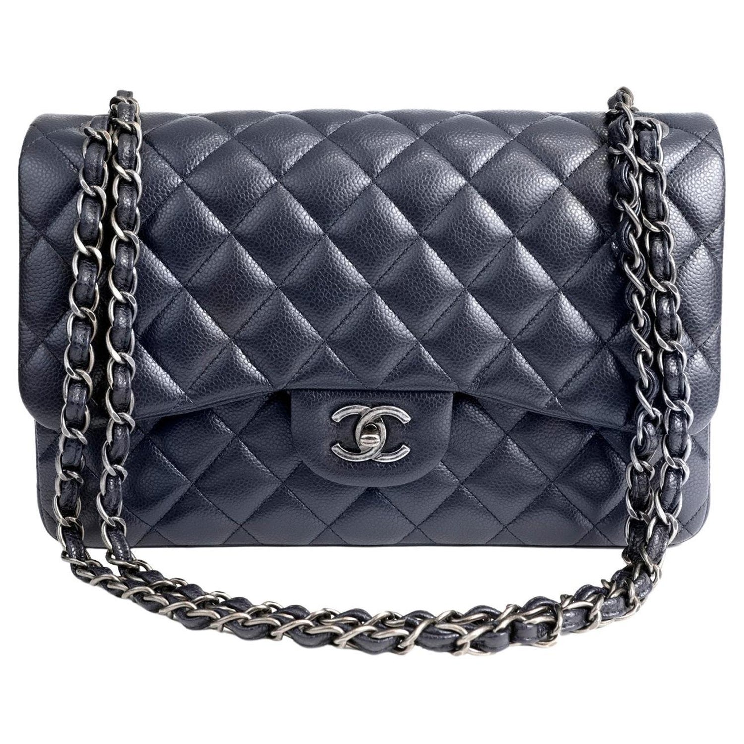 Chanel Navy Caviar Jumbo Classic Flap Bag For Sale at 1stDibs
