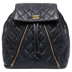 Chanel Navy Caviar Leather Diamond-quilted Backpack 