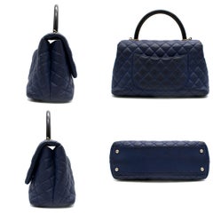 Chanel Navy Caviar Leather Lizard Embossed Top Handle Flap Bag