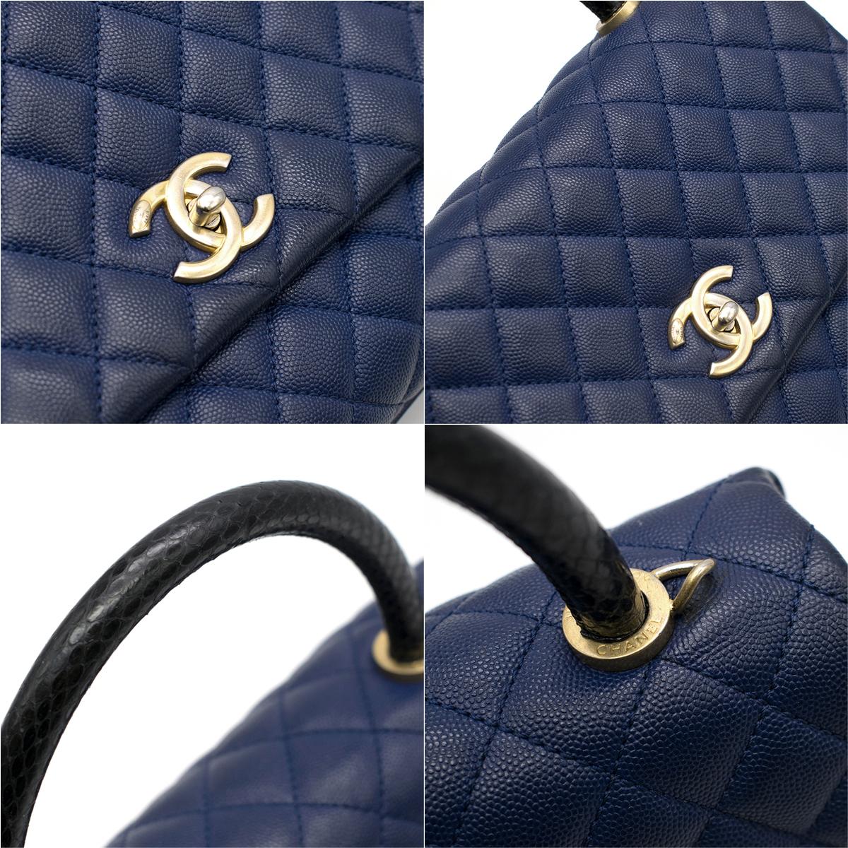 Women's Chanel Navy Caviar Leather Lizard Embossed Top Handle Flap Bag	