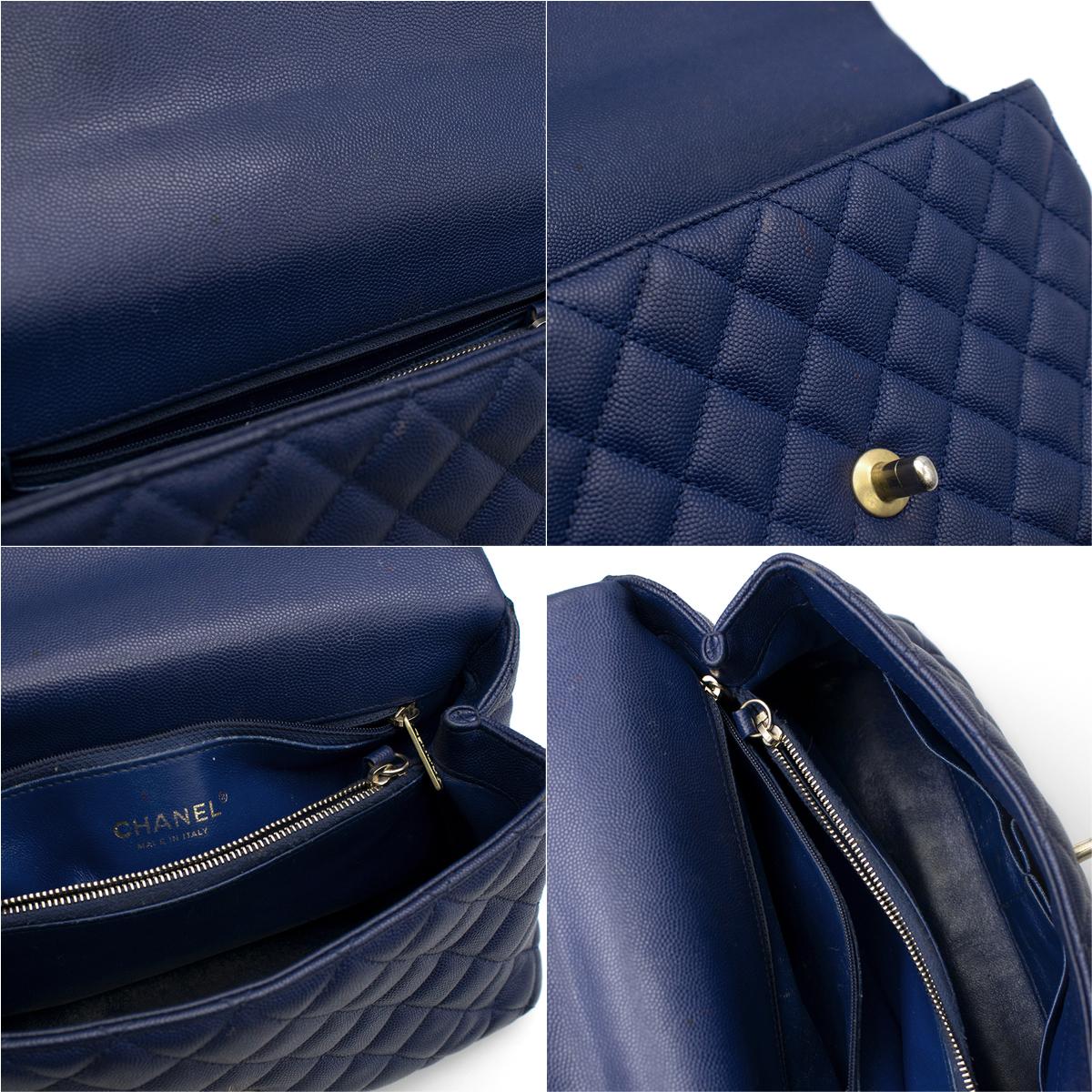 Chanel Navy Caviar Leather Lizard Embossed Top Handle Flap Bag	 1